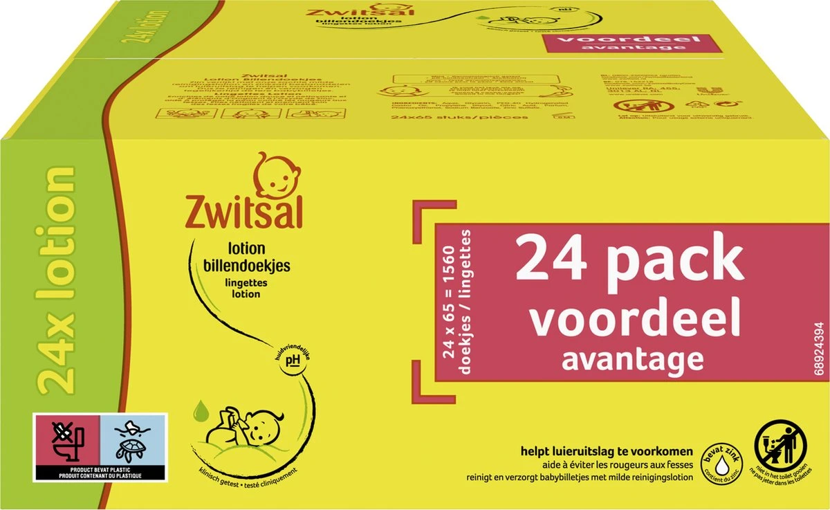 Zwitsal Lotion Billendoekjes Alcoholvrij - 1560 Doekjes - Voordeelverpakking 4 Zwitsal Lotion Billendoekjes Alcoholvrij - 1560 Doekjes - Voordeelverpakking - Afbeelding 2
