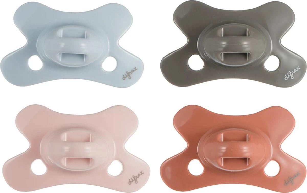 Difrax Fopspeen 0-6 Maanden Dental - Lichblauw/Grijs/Lichtroze/Roodbruin - Orthodontische Speen - 4 Stuks 3 Difrax Fopspeen 0-6 Maanden Dental - Lichblauw/Grijs/Lichtroze/Roodbruin - Orthodontische Speen - 4 Stuks