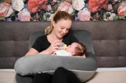 TELANO® Voedingskussen XXL Velvet Wasbare Hoes - Opbergtas - U Vorm - Extra Groot - Zijslaapkussen - Grijs