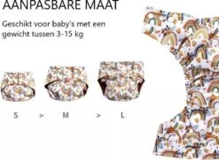 BonBini´s Luiers - Wasbare Luier Rainbows 3-15 Kg - Luierbroekje - Dubbele Antilek Preventie - Zwemluier Drukknoopjes En Verstelbaar Maat S, M, L Maat 1 T/m 5 -Peuterpaleis Winkel 1200x881