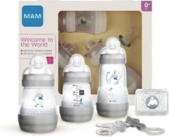 Mam Starter Set Grijs - 2x Anti-Colic Flesjes 160 Ml, 1 Flesje Anti-Colic 260 Ml, 1 Speen START, 1 Speenkoord