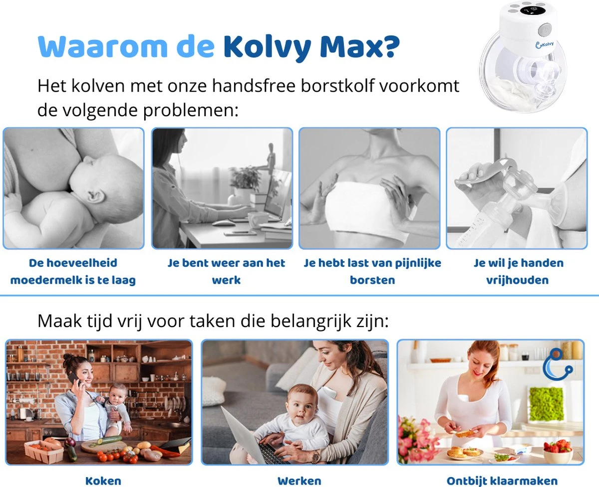 Kolvy® Max Draadloze Elektrische Borstkolf - Intelligente Kolfapparaten - Handsfree Breast Pump - USB Oplaadbaar - Professioneel - LCD Scherm - Incl. 3 Maten 6 Kolvy® Max Draadloze Elektrische Borstkolf - Intelligente Kolfapparaten - Handsfree Breast Pump - USB Oplaadbaar - Professioneel - LCD Scherm - Incl. 3 Maten - Afbeelding 4