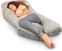 TELANO® Voedingskussen XXL Velvet Wasbare Hoes - Opbergtas - U Vorm - Extra Groot - Zijslaapkussen - Grijs -Peuterpaleis Winkel 1200x981 3