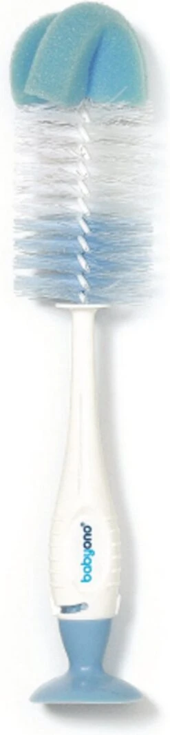 Baby Ono Wit/Blauw Flessenborstel Met Spons & Zuignap 728/01
