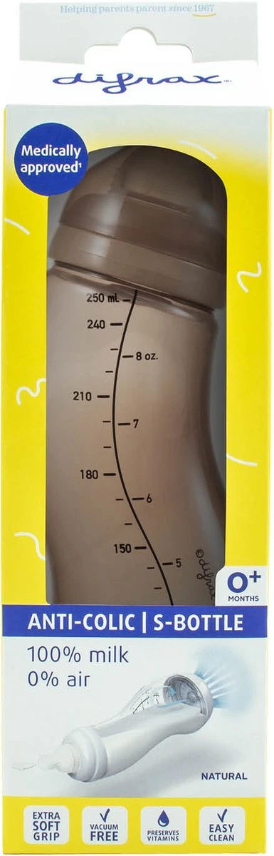 Difrax - S-Fles Natural - Babyfles Caramel - 0+ Maanden - 250ml 5 Difrax - S-Fles Natural - Babyfles Caramel - 0+ Maanden - 250ml - Afbeelding 3