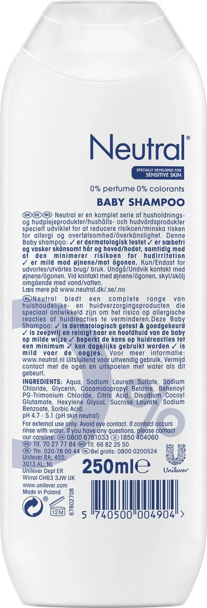 Neutral 0% Baby Shampoo Parfumvrij - 750 Ml - Voordeelverpakking 5 Neutral 0% Baby Shampoo Parfumvrij - 750 Ml - Voordeelverpakking - Afbeelding 3