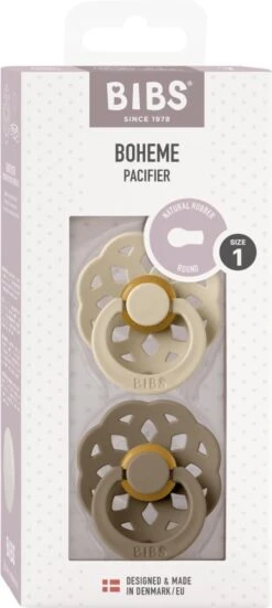 BiBS - Boheme Pacifier - Stage 1 Fopspeen - 2 Stuks - Vanilla / Dark Oak -Peuterpaleis Winkel 538x1200