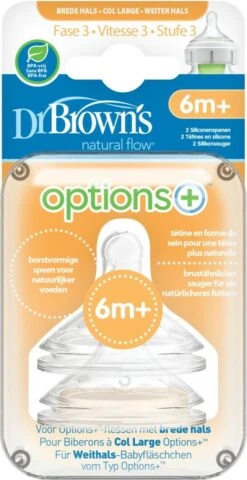 Dr. Brown's Options+ Anti-colic Fles Speen - Fase 3 - Voor Brede Halsfles - 2 Stuks -Peuterpaleis Winkel 618x1200 1