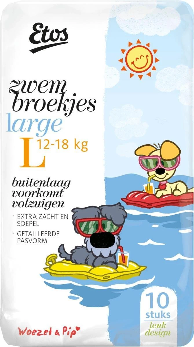 Etos Woezel & Pip Zwembroekjes - 60 Stuks (6 X 10 Stuks) - Large Zwemluiers 3 Etos Woezel & Pip Zwembroekjes - 60 Stuks (6 X 10 Stuks) - Large Zwemluiers