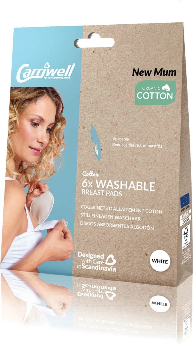 Carriwell Carriwel Zoogcompressen - Biokatoen - Wasbaar – Wit – 6 Stuks Met Wasnet 3 Carriwell Carriwel Zoogcompressen - Biokatoen - Wasbaar – Wit – 6 Stuks Met Wasnet