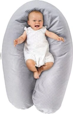 Theraline Voedingskussen En Zwangerschapskussen - Katoen - Grijs Met Stippen