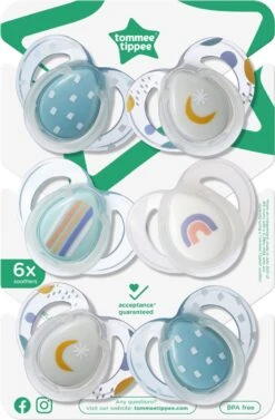 Tommee Tippee Night Time Soothers, Symmetrical Orthodontic Design, BPA-Free Silicone Baglet, 6-18m, Pack Of 6 -Peuterpaleis Winkel 787x1200 4