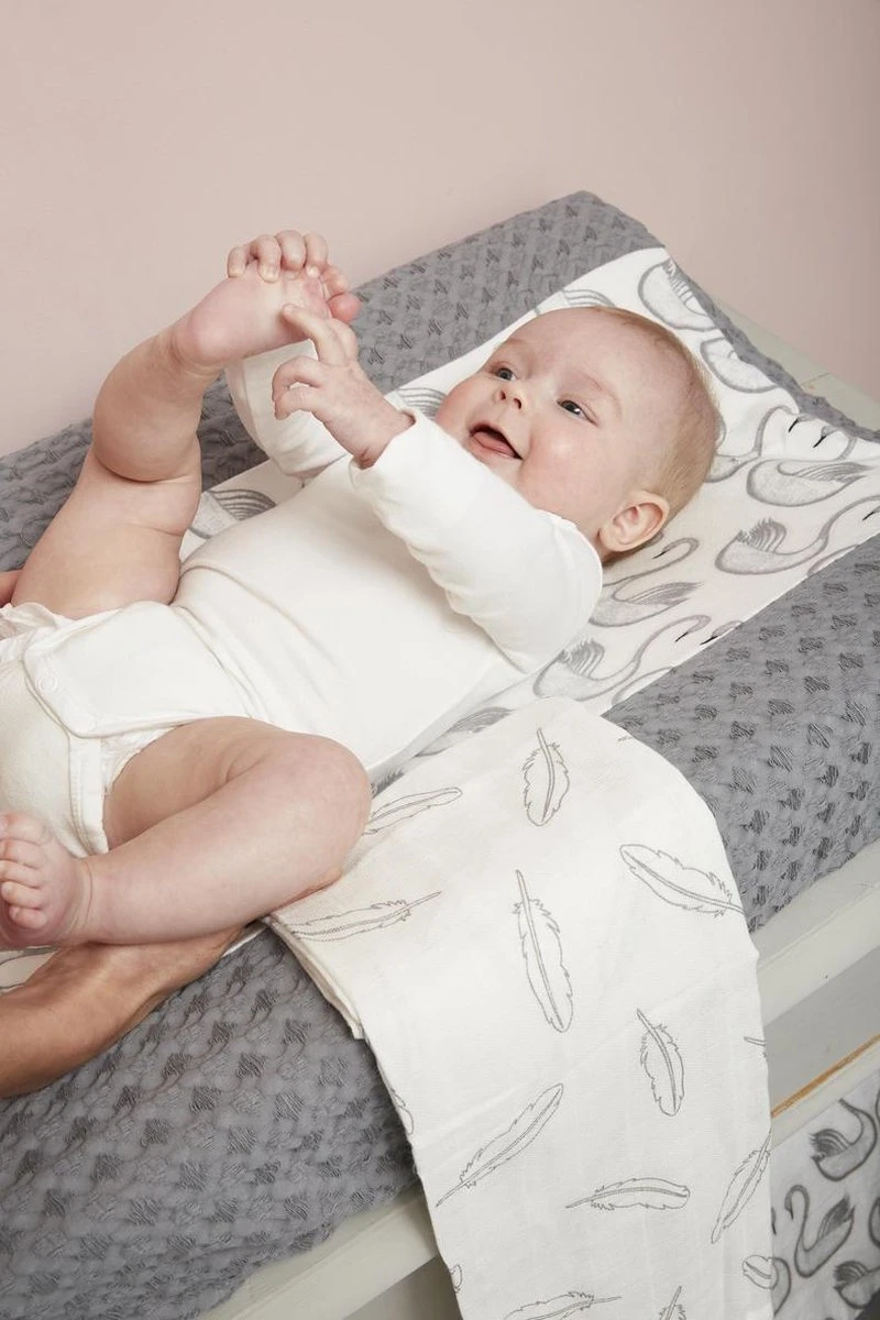 Meyco Hydrofiele Washandjes 3-pack - Feathers-Clouds-Dots - Grijs/Wit 4 Meyco Hydrofiele Washandjes 3-pack - Feathers-Clouds-Dots - Grijs/Wit - Afbeelding 2