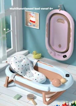 Babybadje 3 In 1 Opvouwbaar - Inclusief Badkussen - Thermometer Ingebouwd - Model 2023 - Roze -Peuterpaleis Winkel 864x1200 1