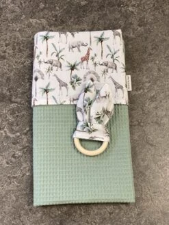 Baby Deken Wieg Deken Kinderwagen Deken Oud Groen Jungle Giraffe Olifant 60x90 Cm Met Bijtring