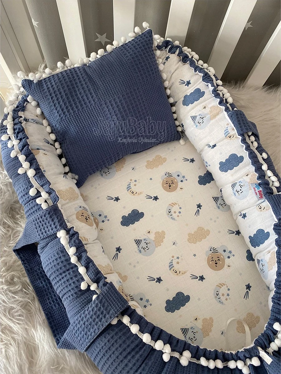 Jaju Baby - Babynestje En Hoofdkussen - Organische Katoen - Antibacterieel Babynestje - Anti-Allergisch Babynestje - Spijkerbroek Blauw - 74 X 40 Cm 6 Jaju Baby - Babynestje En Hoofdkussen - Organische Katoen - Antibacterieel Babynestje - Anti-Allergisch Babynestje - Spijkerbroek Blauw - 74 X 40 Cm - Afbeelding 4