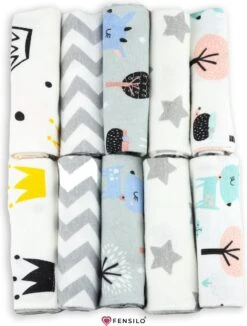 Spuugdoekjes – Monddoekjes – 10 Pack - Flanellen Doeken - Monddoekje 35x50cm – 100% Katoen – Fensilo – Spuugdoek Unisex – Wit – Dieren - Grijs - Flanellen Luiers -Peuterpaleis Winkel 909x1200 3