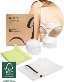NATURE'S Groove Wasbare Zoogcompressen - Cup AA T/m C - Borstcompressen Wasbaar - Incl Waszakje En Opbergetui - 16 Stuks - Wit