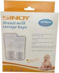 SINOY - Moedermelk Bewaarzakjes - Borstvoeding Zakjes - BPA Vrij - 210 Ml - 20 Stuks
