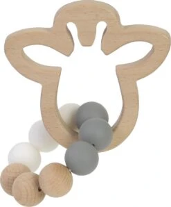 BamBam Eco-vriendelijk Houten Bijtring Giraffe - Wit - Baby Cadeau