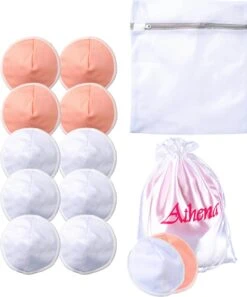 Merkloos Extra Dikke Wasbare Zoogcompressen (12 Stuks - 12cm Doorsnede) Incl Wasmachinezakje - Bamboe Borstcompressen Wasbaar | Athena